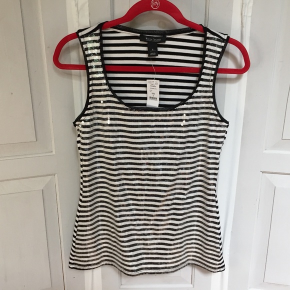 White House Black Market Striped Sequin Tank Top~ NWT - Picture 1 of 16